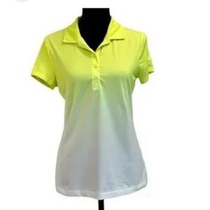 NIKE golf women's fluorescent neon yellow white faded Ombre polo shirt Sz XS